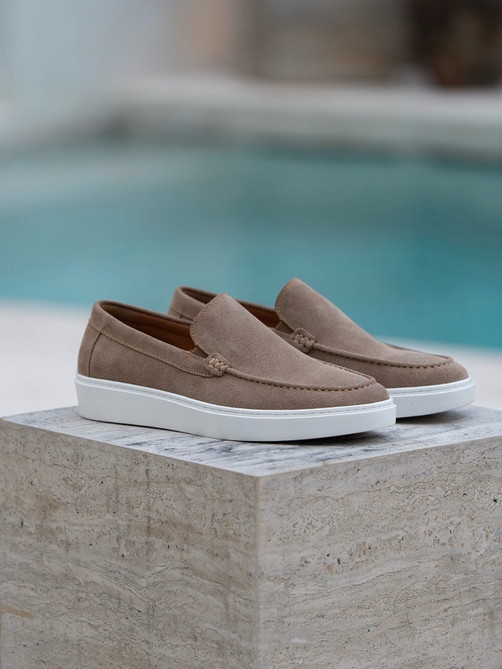 NWT - Men's Sinners Suede Slip-On Loafers in Taupe with White Sole
